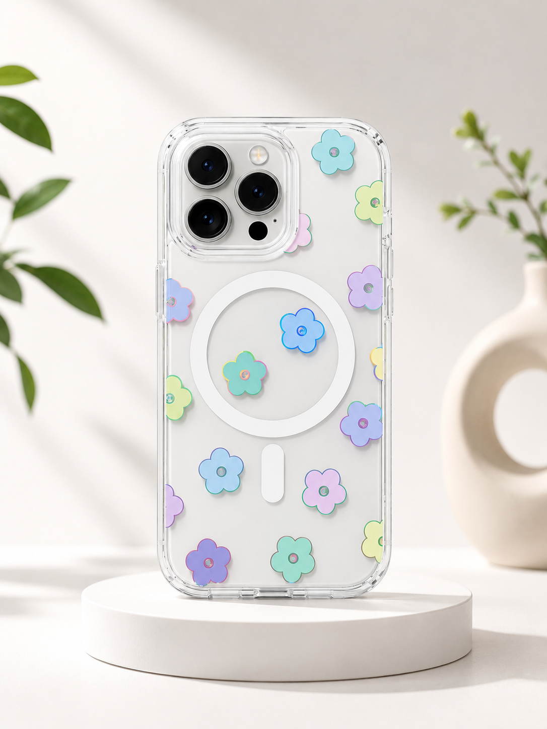 Floral Transparent Designer MagSafe Case For iPhone16 Pro(Multicolour)