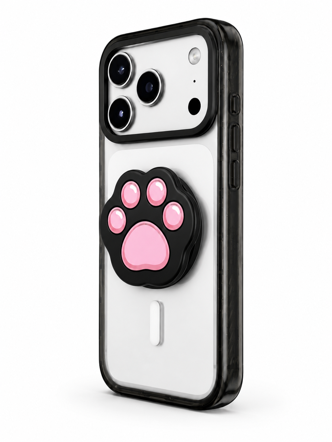 Snappy Dog Paw MagSafe Grip Stand Pop Socket (Black/Pink)