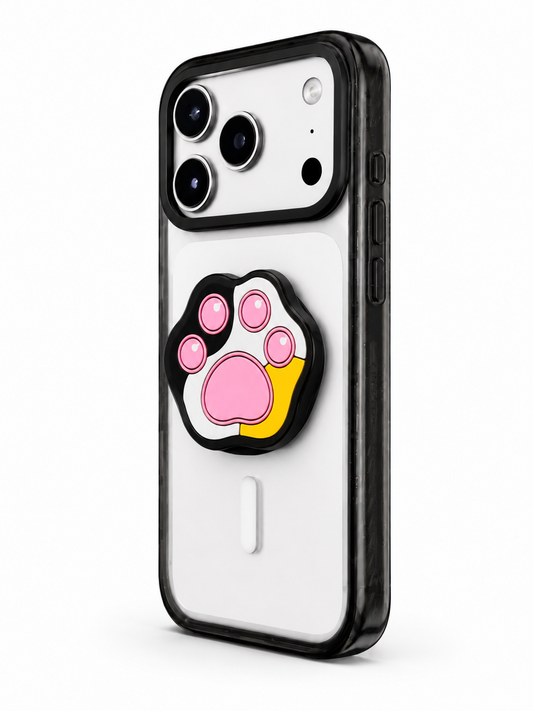 Snappy Dog Paw MagSafe Grip Stand Pop Socket (White/Pink)