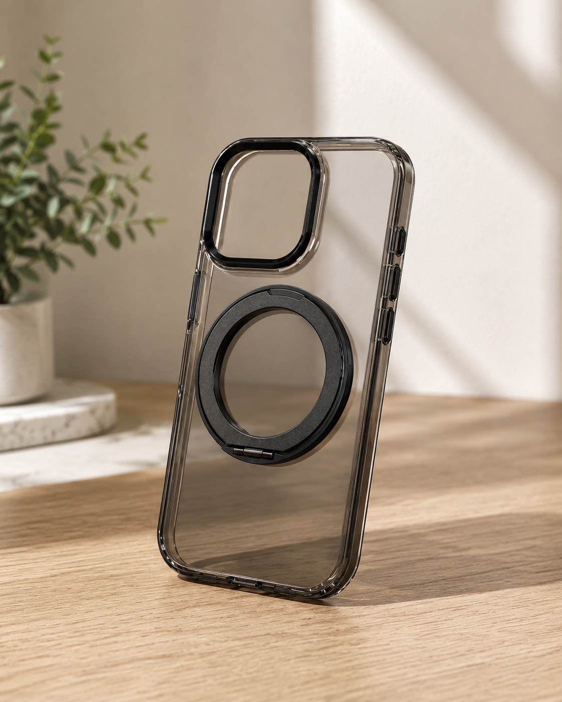 Transparent MagSafe Stand Double Colour Case For iPhone16 Pro(Black)