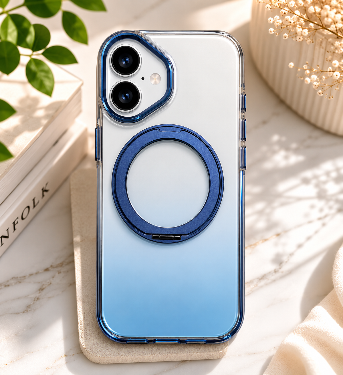 Transparent MagSafe Stand Double Colour Case For iPhone17(Blue)