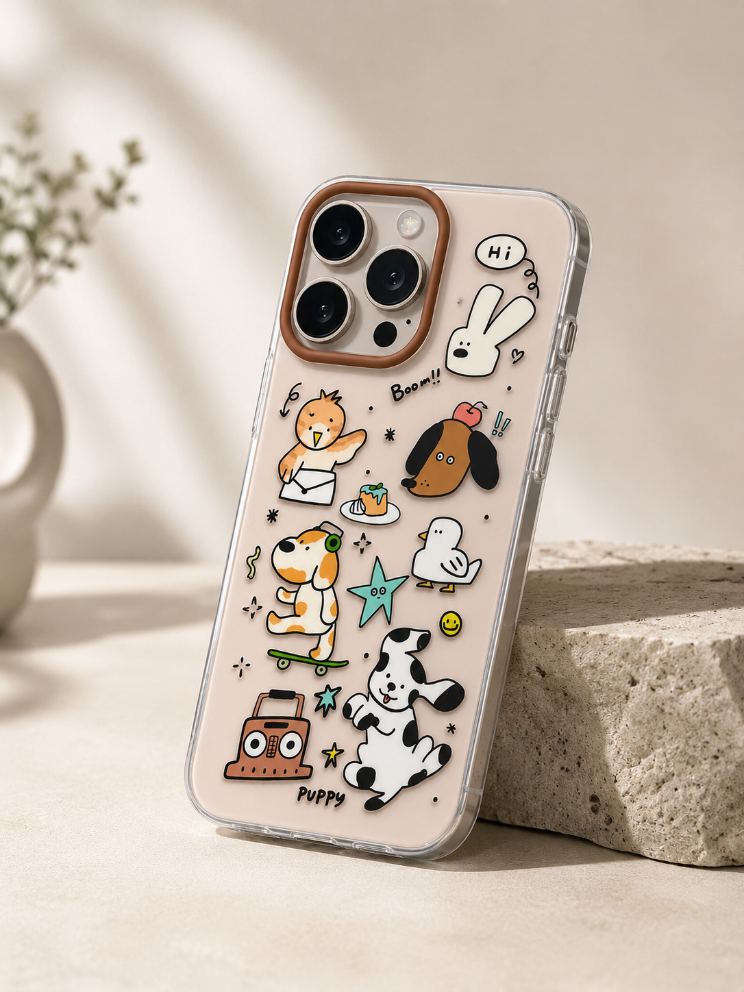 Cartoon Designer Matte Finish Case for iPhone 16 Pro(Puppy Black)