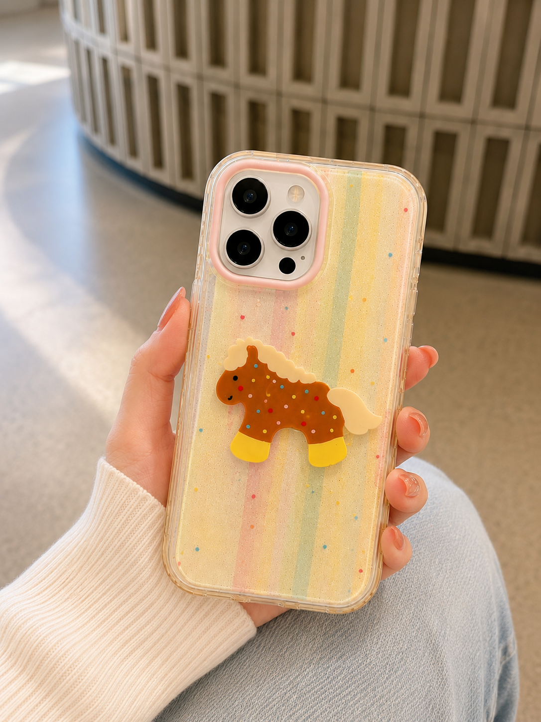 Cartoon Designer Matte Finish Case for iPhone 16 Pro(Yellow Horse)