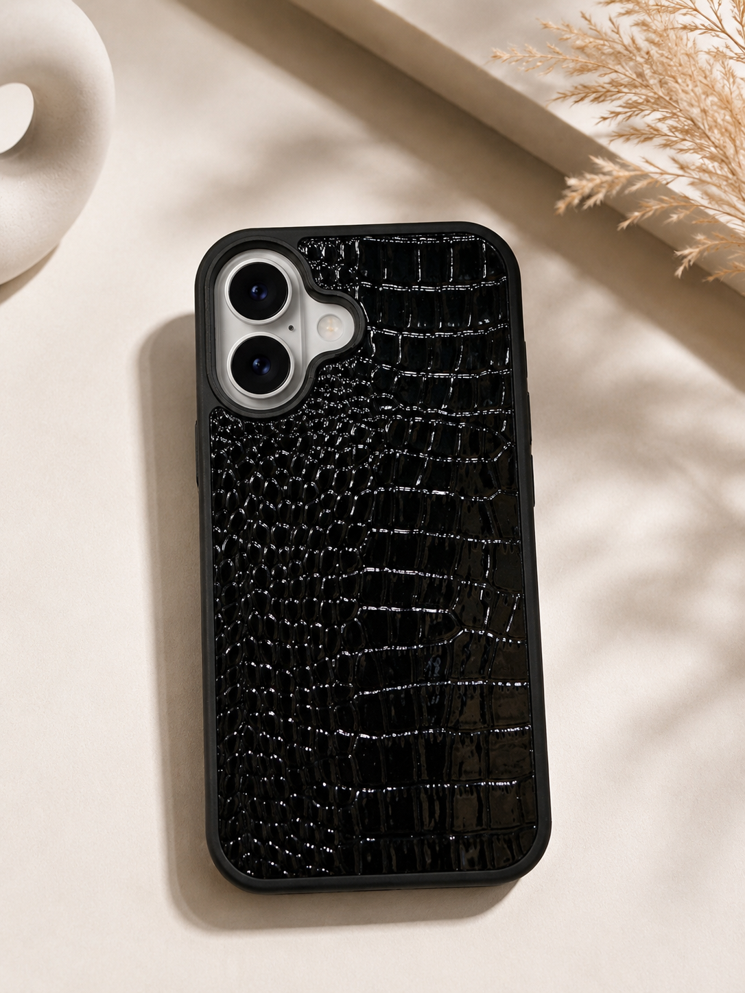 Croco Pattern PU leather Case For iPhone17(Black)
