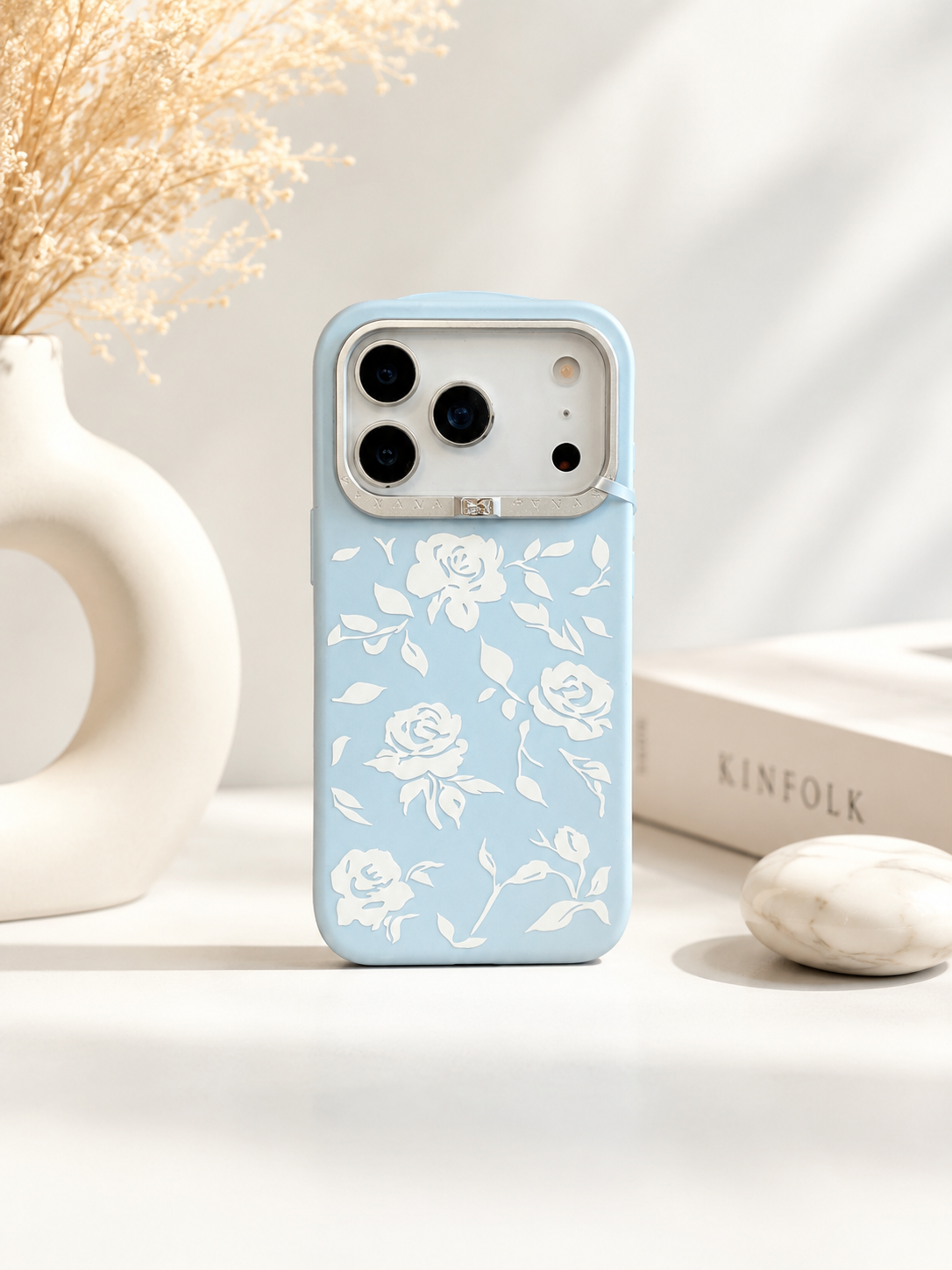 Pynana Rose Design Silicon Case For iPhone 17 pro Max(L.Blue)