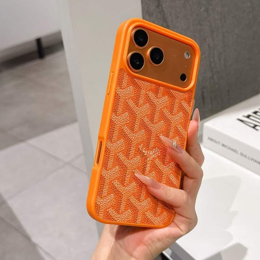 Protective Apple iPhone Back Cover - Branded PU Leather Case for iPhone 17 Pro (Orange)