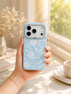 Pynana Rose Design Silicon Case For iPhone 17 pro Max(L.Blue)