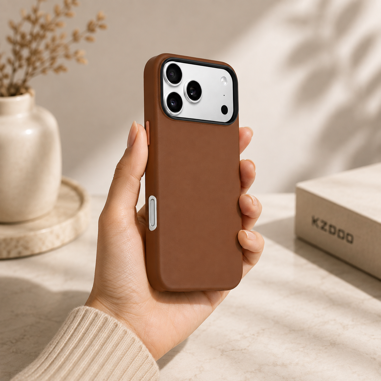 KZDOO MAG NOBLE PU Leather Case For iPhone 17 Pro Max (Tan Brown)