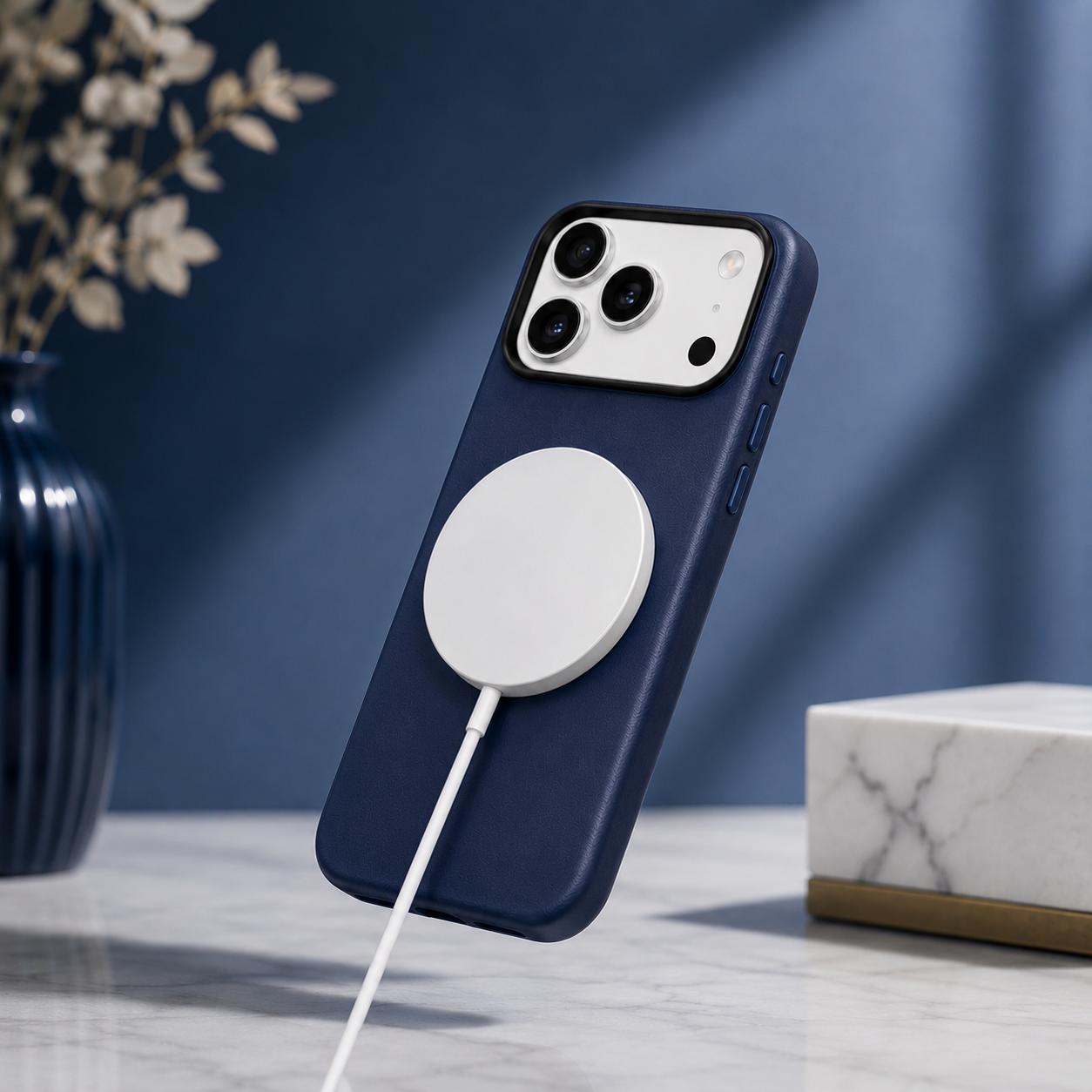 KZDOO MAG NOBLE PU Leather Case For iPhone 17 Pro Max (Dark Blue)
