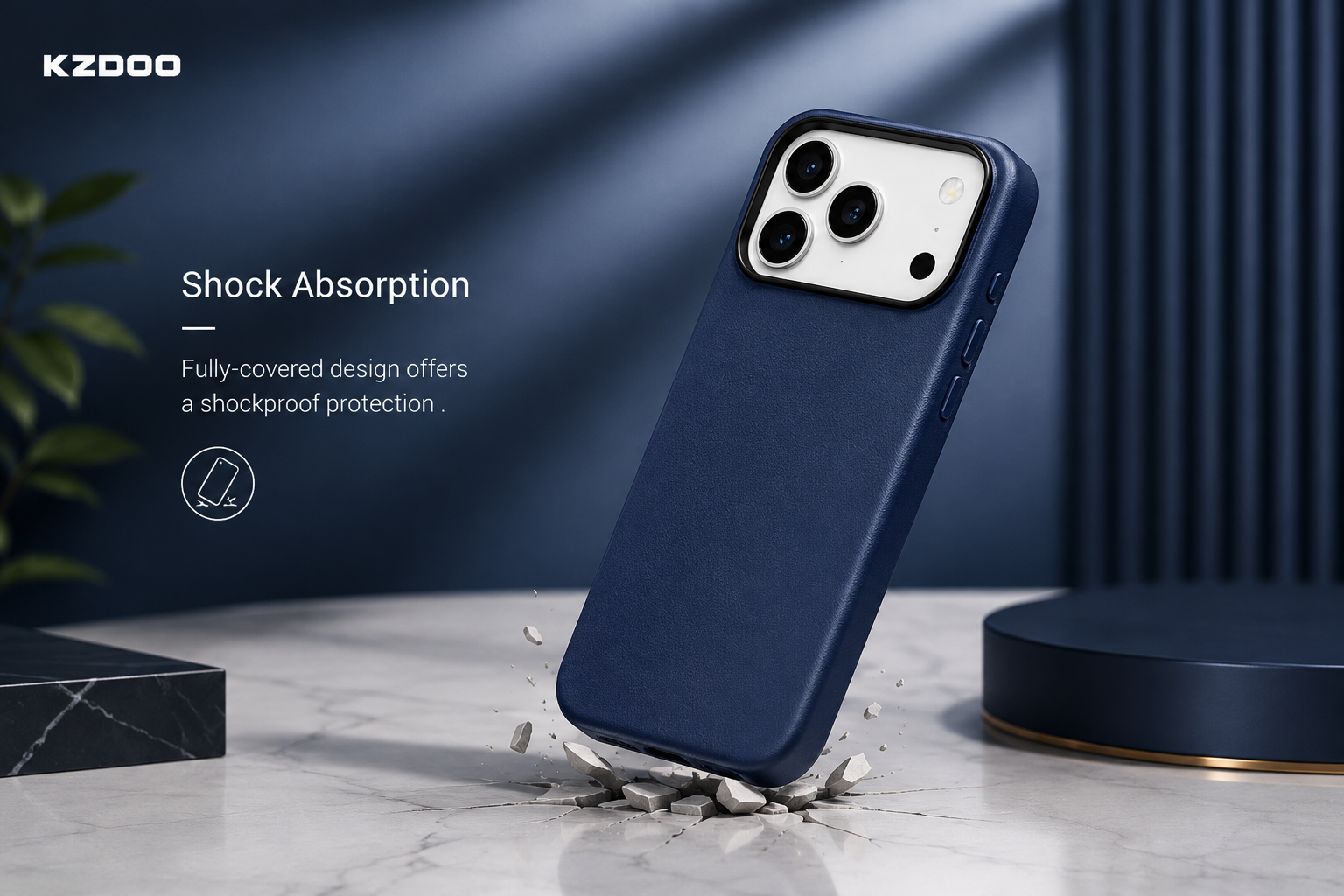 KZDOO MAG NOBLE PU Leather Case For iPhone 17 Pro Max (Dark Blue)