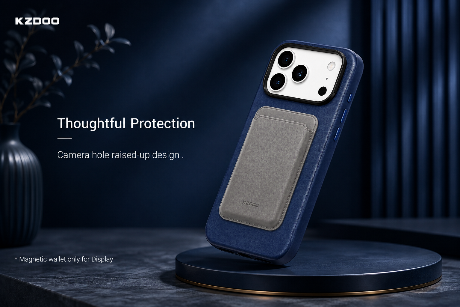 KZDOO MAG NOBLE PU Leather Case For iPhone 17 Pro Max (Dark Blue)