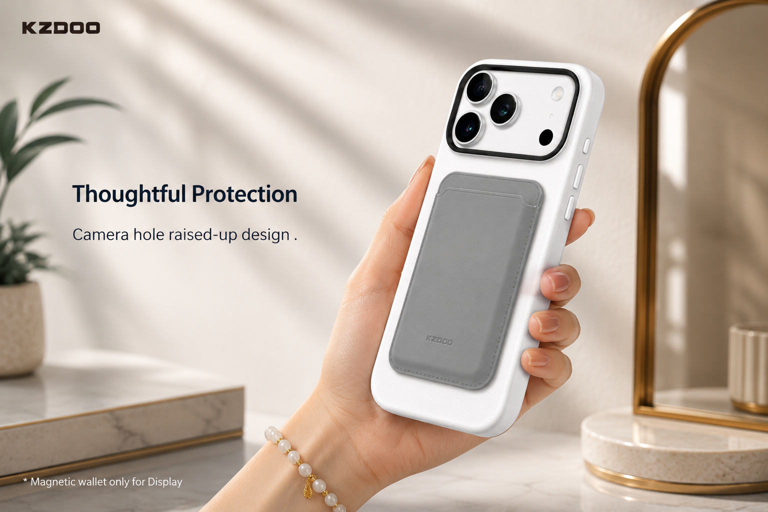 KZDOO MAG NOBLE PU Leather Case For iPhone 17 Pro Max (White)