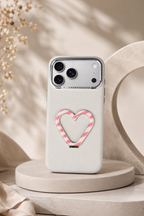 PU Leather Heart Design Stand Case For iPhone 17 Pro Max / 18 Pro Max (Light Grey)