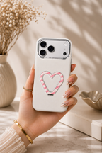 PU Leather Heart Design Stand Case For iPhone 17 Pro Max / 18 Pro Max (Light Grey)