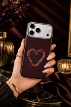 PU Leather Heart Design Stand Case For iPhone 17 Pro Max / 18 Pro Max (Dark Cherry)