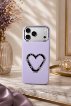 PU Leather Heart Design Stand Case For iPhone 17 Pro Max / 18 Pro Max (Purple)