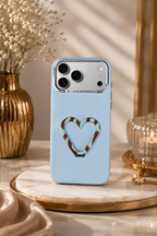 PU Leather Heart Design Stand Case For iPhone 17 Pro Max / 18 Pro Max (Light Blue)
