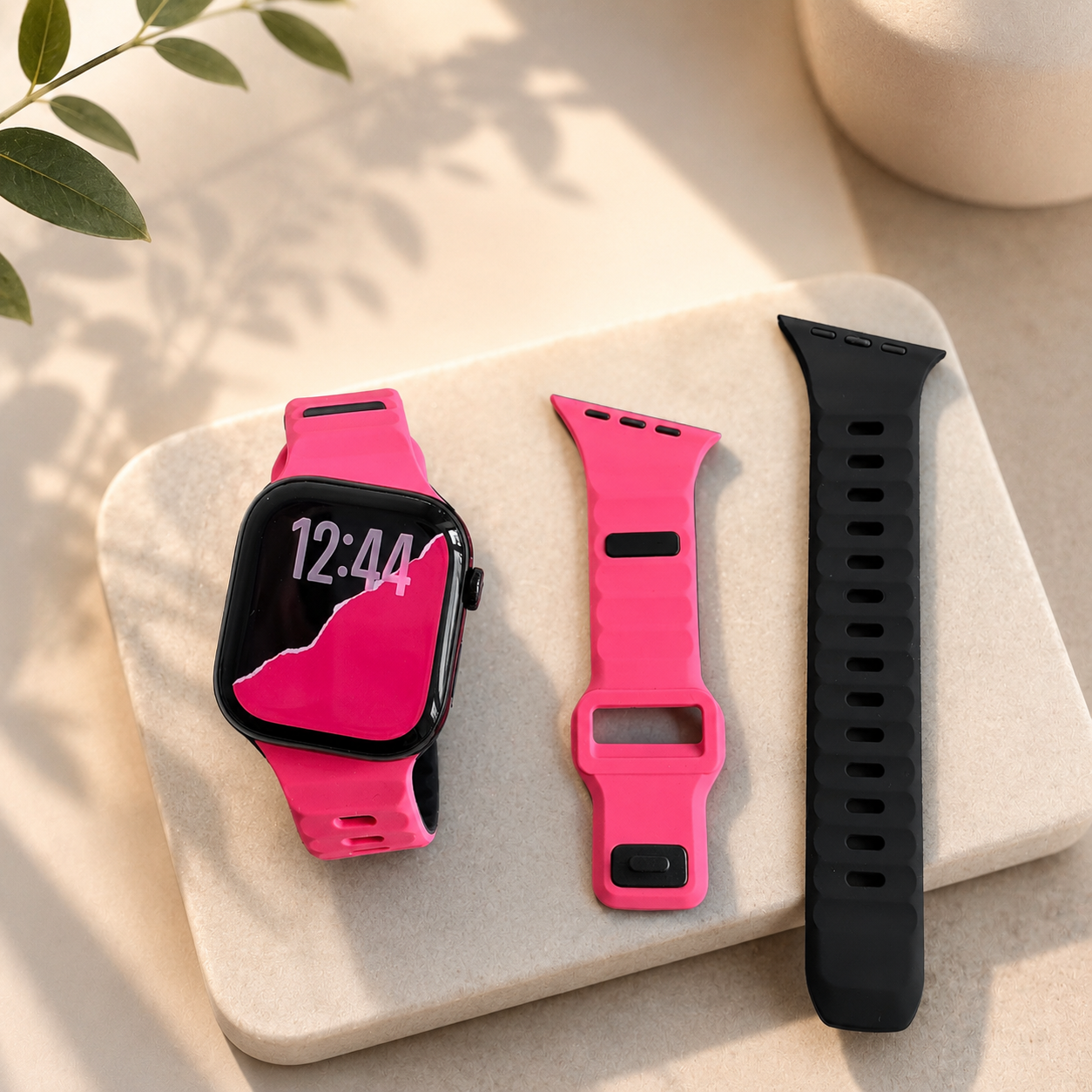 New Style Dual Colour Silicon Watch Band 44/45/46/49 mm (Black/Pink)