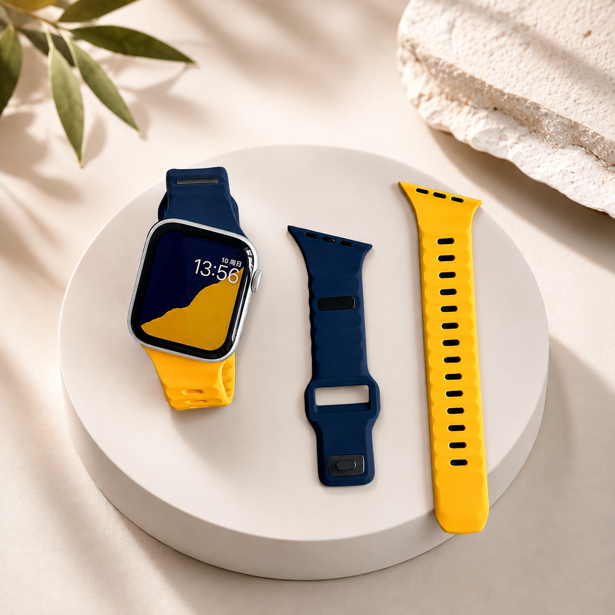 New Style Dual Colour Silicon Watch Band 44/45/46/49 mm (Yellow/Navy Blue)