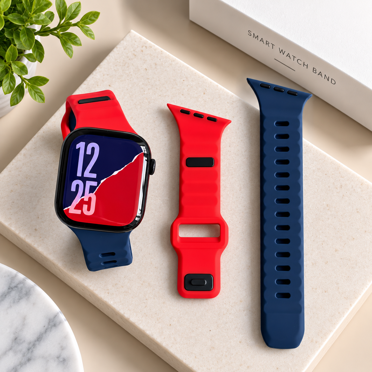 New Style Dual Colour Silicon Watch Band 44/45/46/49 mm (Navy Blue/Red)
