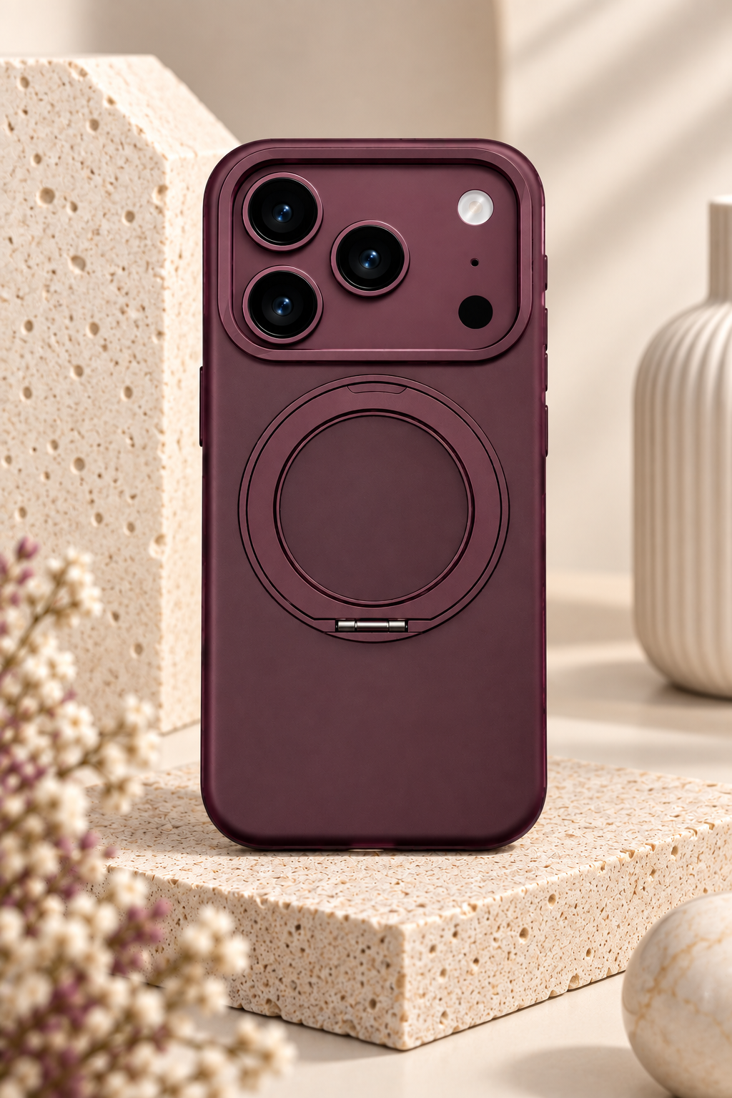 Rock Crystal Classic Rotating Series Case For iPhone 17 Pro Max /18 Pro Max (Dark Cherry) (Code:4976)