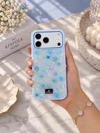 Floral Swarovski Bling World Glitter Case For iPhone 17 Pro Max / 18 Pro Max (Glacier Blue)