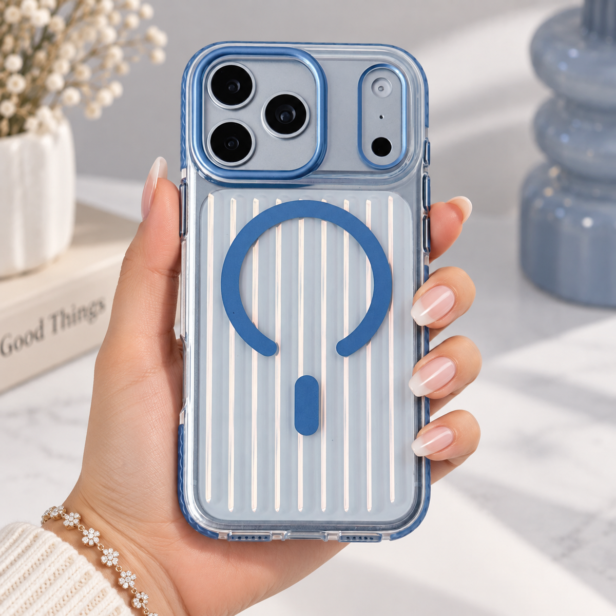 Glossy Aurora Reflection MagSafe Case for iPhone 17/18 Pro & Pro Max - iPhone 17 Pro / 18 Pro - Glacier Blue