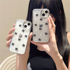 Protective Apple iPhone Back Cover - 3D Glitter Black Bow Pearl Transparent Bumper iPhone Case - Style 2