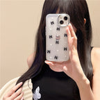 Protective Apple iPhone Back Cover - 3D Glitter Black Bow Pearl Transparent Bumper iPhone Case - Style 4