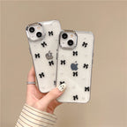 Protective Apple iPhone Back Cover - 3D Glitter Black Bow Pearl Transparent Bumper iPhone Case