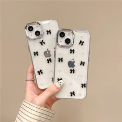 3D Glitter Black Bow Pearl Transparent Bumper iPhone Case