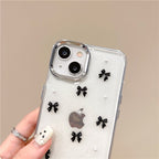 Protective Apple iPhone Back Cover - 3D Glitter Black Bow Pearl Transparent Bumper iPhone Case - Style 8