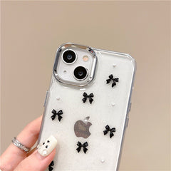 3D Glitter Black Bow Pearl Transparent Bumper iPhone Case