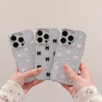 Protective Apple iPhone Back Cover - 3D Glitter Black Bow Pearl Transparent Bumper iPhone Case - Style 9