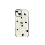 Protective Apple iPhone Back Cover - 3D Glitter Black Bow Pearl Transparent Bumper iPhone Case - Style 11