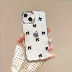 3D Glitter Black Bow Pearl Transparent Bumper iPhone Case