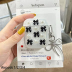 3D Glitter Airpod Black Bow Pearl Transparent Case With Hanging Mobile Case by CoverMeUp - Style 2