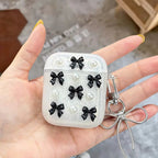 3D Glitter Airpod Black Bow Pearl Transparent Case With Hanging Mobile Case by CoverMeUp