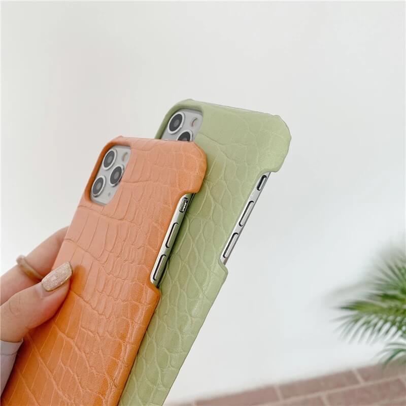 Protective Apple iPhone Back Cover - iPhone Luxury Crocodile Leather Hard Phone Case Cover With Custom Name Initial - Style 6