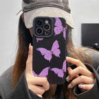 Protective Apple iPhone Back Cover - Purple Butterfly Stripe Textured iPhone Soft Silicone Cases