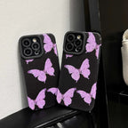 Protective Apple iPhone Back Cover - Purple Butterfly Stripe Textured iPhone Soft Silicone Cases - Style 3