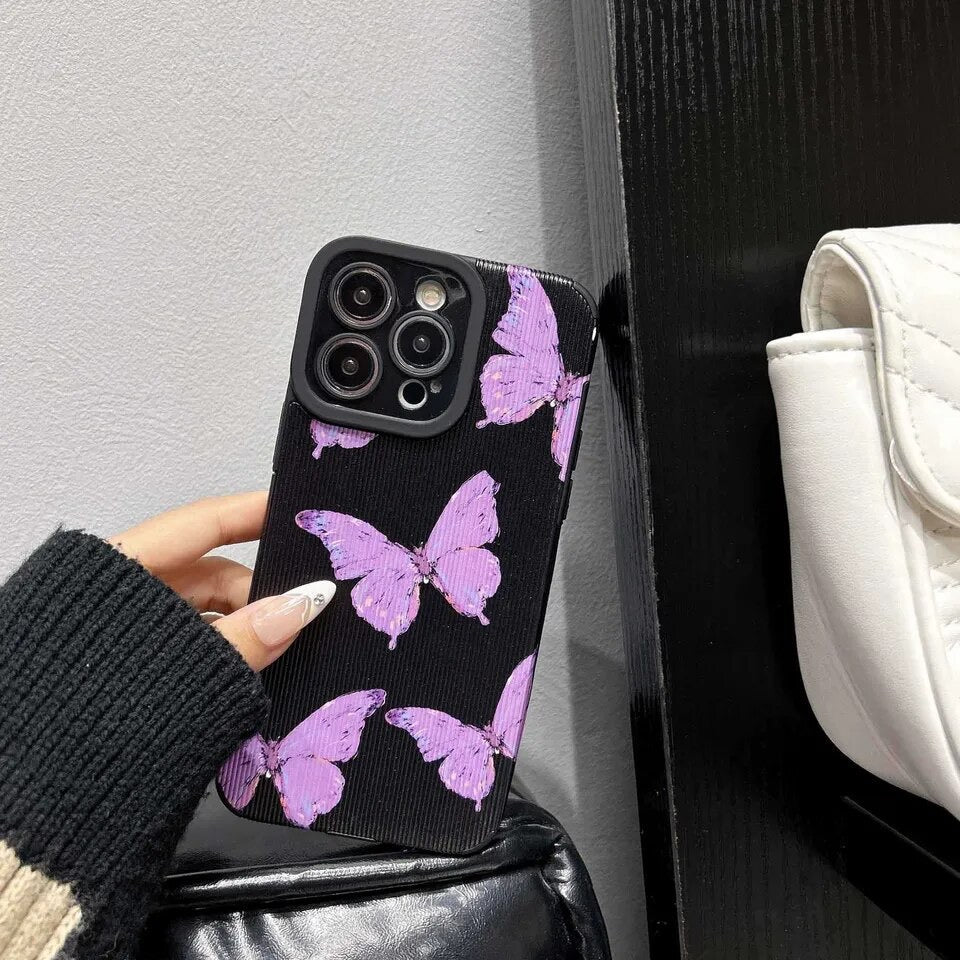 Protective Apple iPhone Back Cover - Purple Butterfly Stripe Textured iPhone Soft Silicone Cases - Style 5