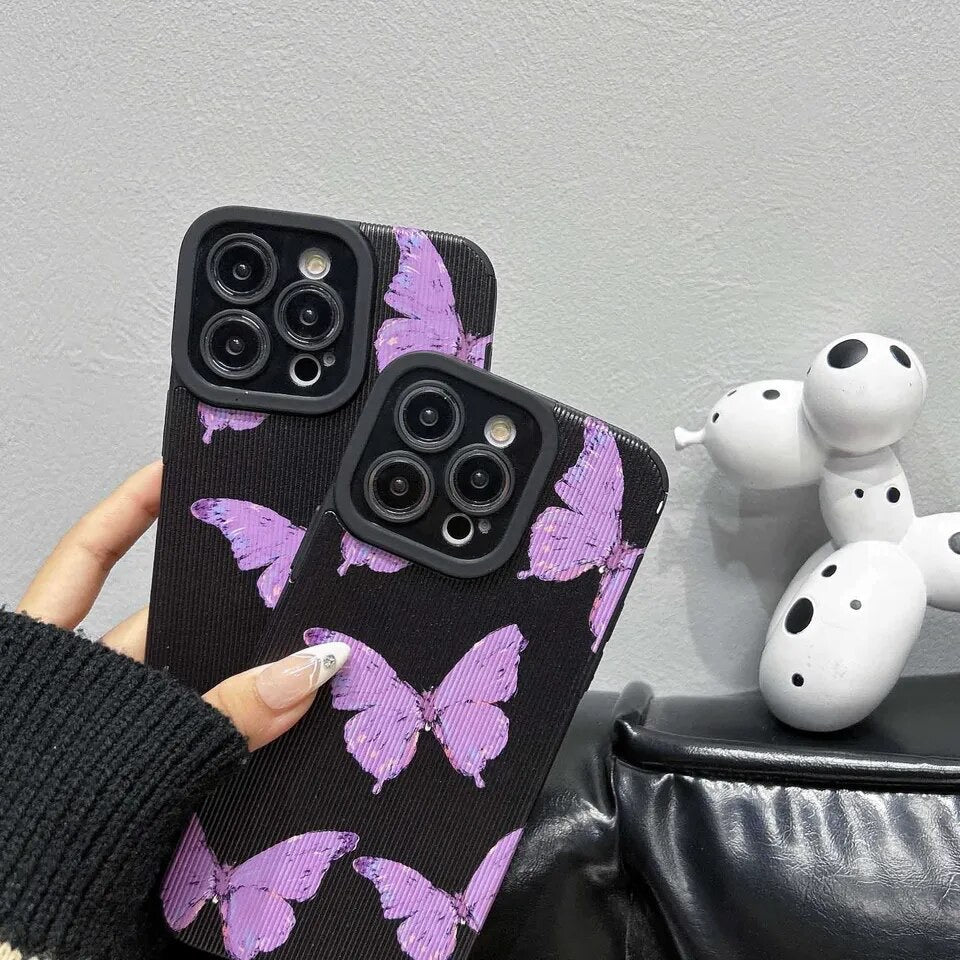 Protective Apple iPhone Back Cover - Purple Butterfly Stripe Textured iPhone Soft Silicone Cases - Style 4