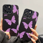 Protective Apple iPhone Back Cover - Purple Butterfly Stripe Textured iPhone Soft Silicone Cases - Style 2