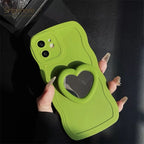 Protective Apple iPhone Back Cover - Wave Silicone Heart Mirror Holder iPhone Case - Style 6
