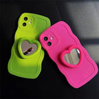 Protective Apple iPhone Back Cover - Wave Silicone Heart Mirror Holder iPhone Case - Style 4