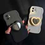 Protective Apple iPhone Back Cover - Wave Silicone Heart Mirror Holder iPhone Case - Style 3