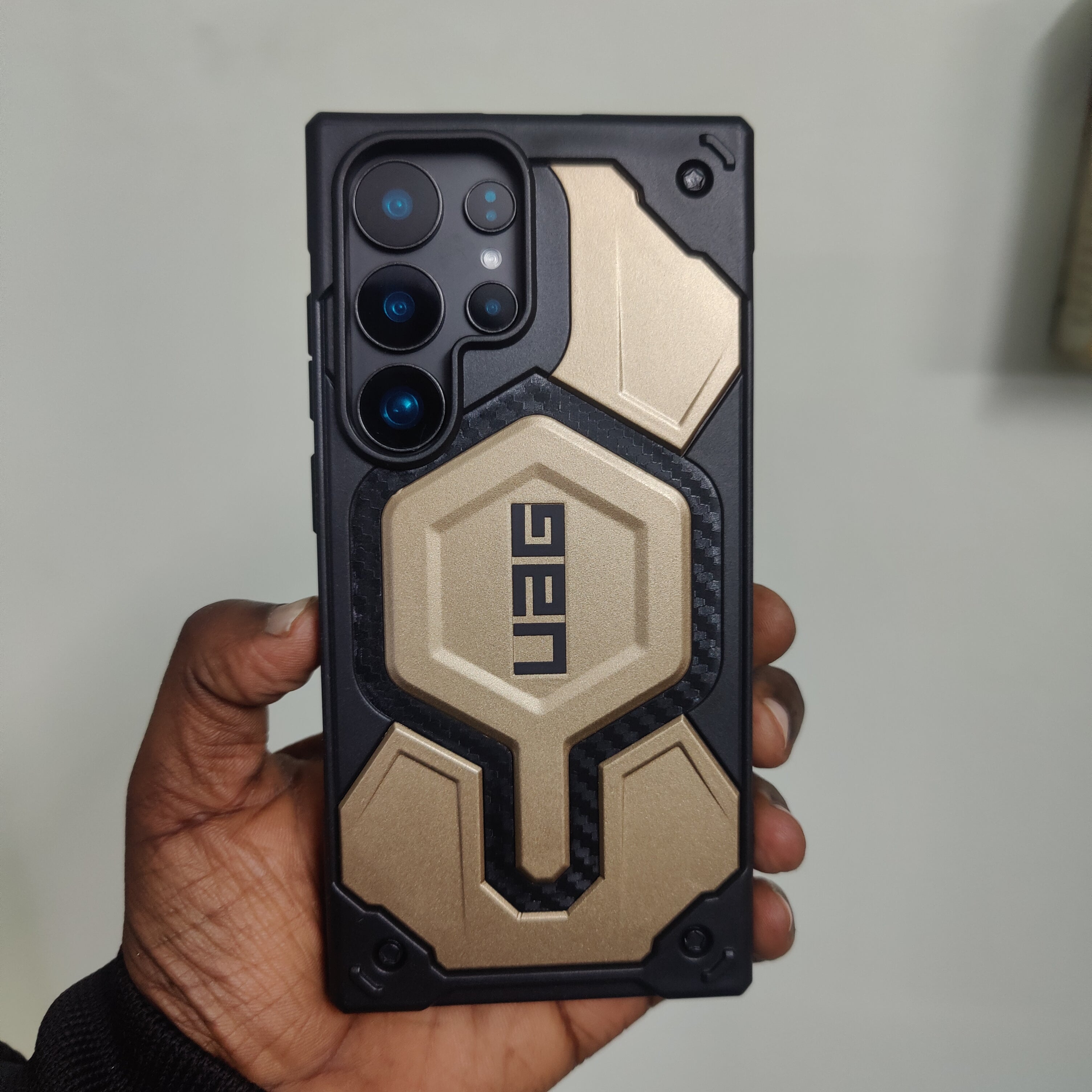 Samsung Galaxy S25 Ultra UAG Monarch Pro Carbon Protective Case with MagSafe - Gold Mobile Case by CoverMeUp - Style 2