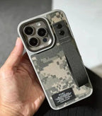 Protective Apple iPhone Back Cover - KAJSA Military Collection - Straps Back Case for iPhone 15 Pro (Grey) - Style 2