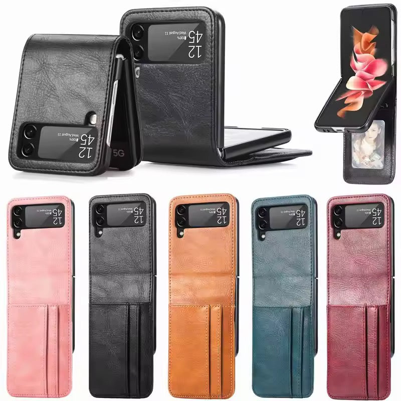Premium Leather Wallet Wireless Charging Samsung Z Flip Case Mobile Case by CoverMeUp - Style 4